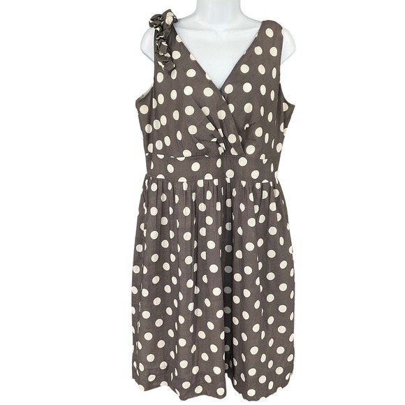 Amanda Lane Dress Women's Gray Polka Dot Sz 14 Sleeveless V Neck Babydoll Party - Picture 1 of 13